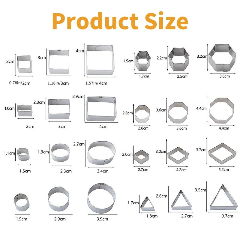 ofone Small Cookie Cutters Geometric Shapes Set, 24 Mini Fondant Cutter - Square Triangle Oval Rectangle Hexagon Octagon Circle Diamond, Tiny Stainless Steel Biscuit Molds for Baking Dough Pastry - Image 4